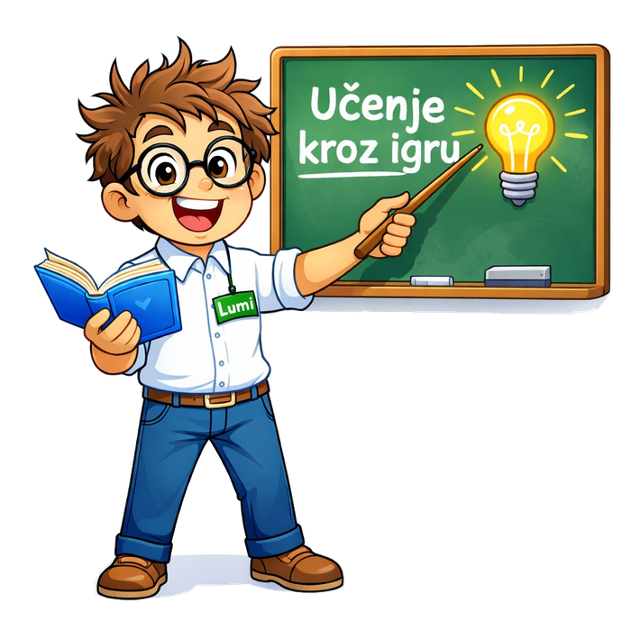 Lumi maskota uz natpis Učenje kroz igru
